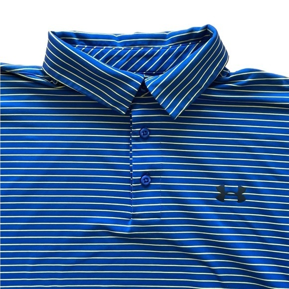 Under Armour Other - UnderArmour Golf‎ Polo Shirt Stretch Men Size XL Blue Yellow Stripe Short Sleeve
